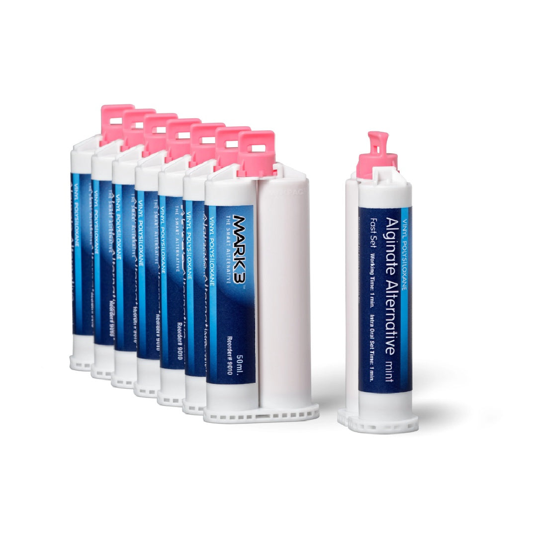 MARK3 Alginate Alternative Fast Set VPS Impression Material 8x50mL – Dental Alginate Substitute, Mint Flavor, Fast-Setting VPS for Orthodontic and General Dental Impressions