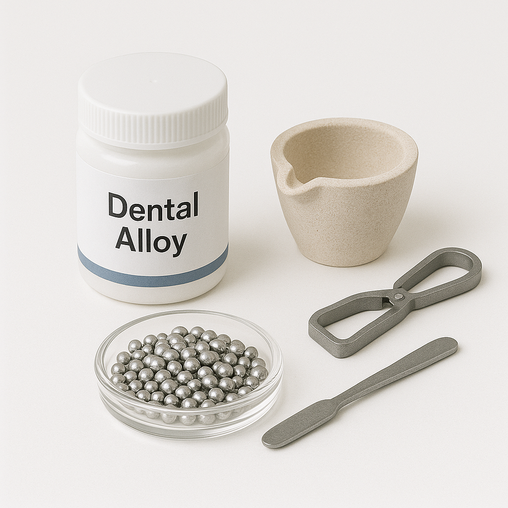 Dental alloys including ingots and pellets for crowns and bridges