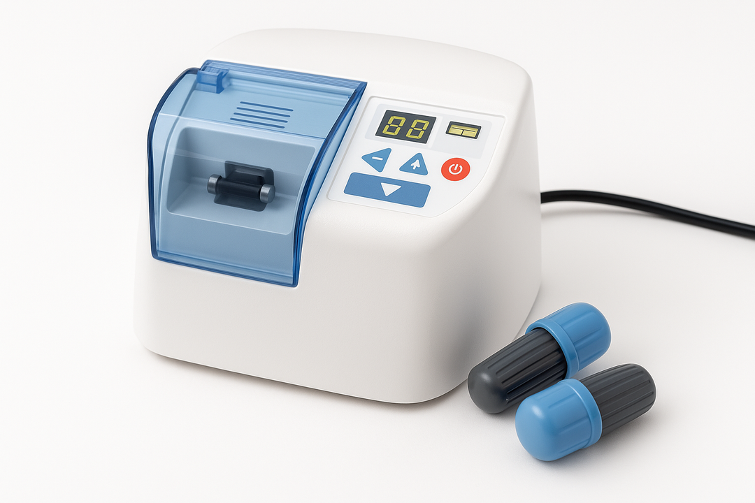 Dental amalgamator machine with amalgam capsules for mixing