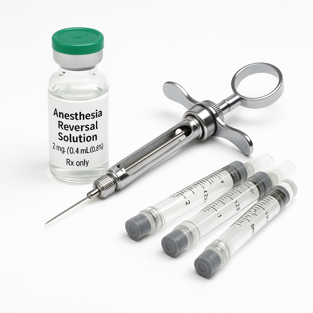 Anesthesia reversal vial with dental syringe and cartridges