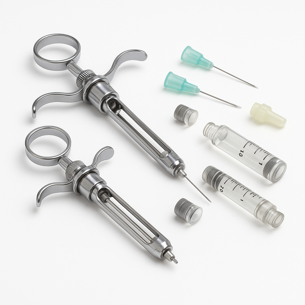 Dental anesthetic accessories including syringes, cartridges, and needles
