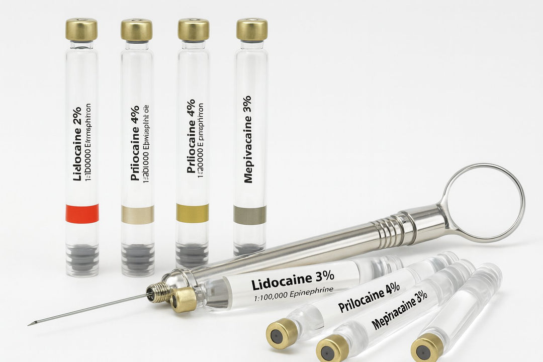 Anesthetic cartridges and dental syringe for professional dental procedures