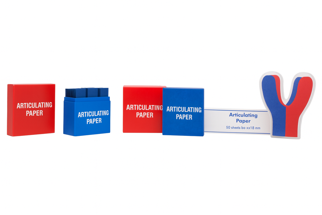 Red and blue articulating paper for bite marking and occlusion analysis