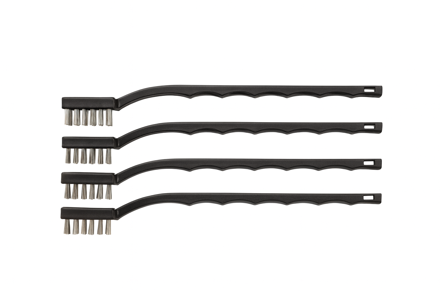 Set of black-handled wire brushes for cleaning dental burs and rotary instruments
