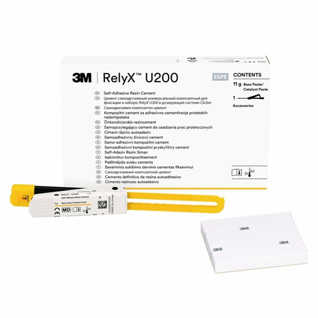 3M ESPE RelyX U200 Clicker A2 Self-Adhesive Universal Dental Resin Cement, 11g Dispenser 56878, Dental Bonding Cement, No Etching Required, Dual-Cure, Superior Bond Strength.