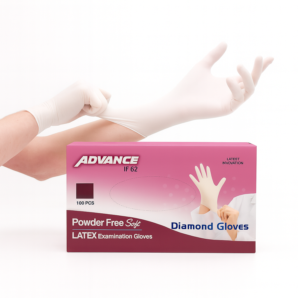 Advance IF-62 latex powder-free exam gloves white box of 100