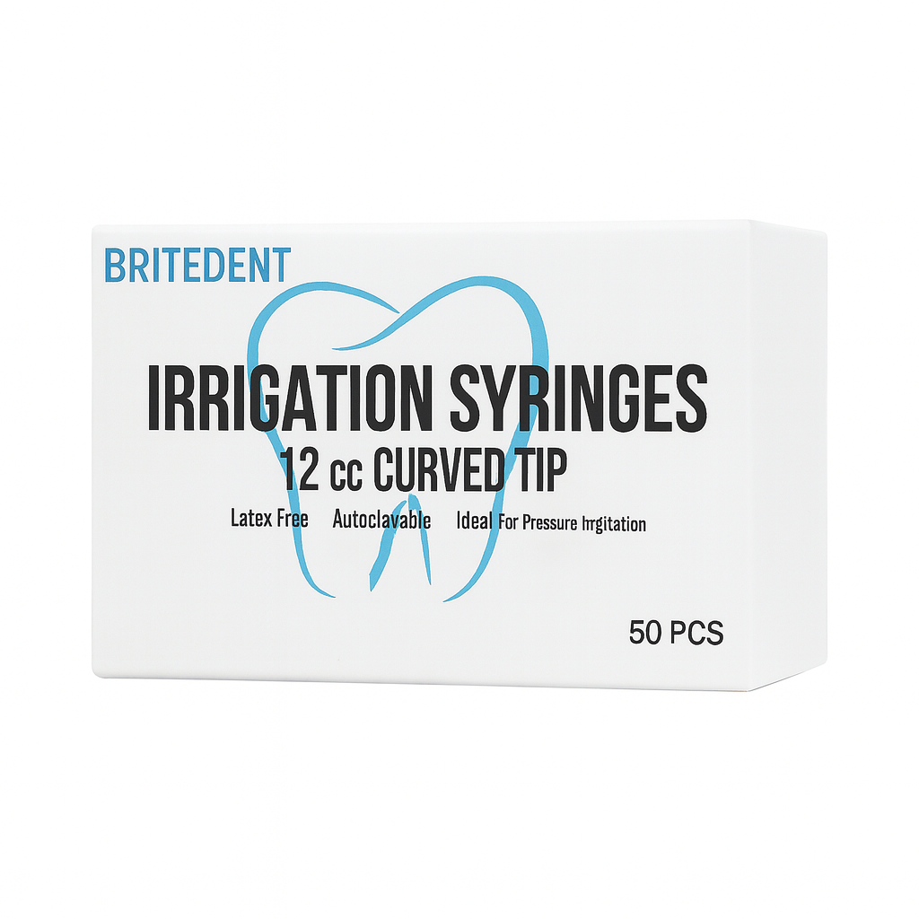 BRITEDENT 12cc curved tip irrigation utility syringes non-sterile disposable 50 box