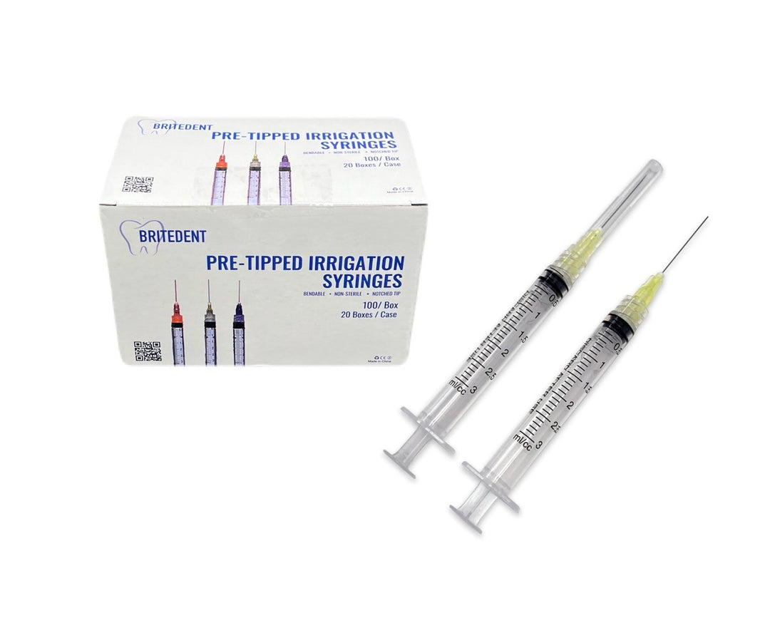 BRITEDENT 3cc Endo Irrigation Syringes - 27 Gauge Yellow Hub Needle BSI-0327 - Precise Endodontic Irrigation Tools - Non-Sterile - Luer Lock Design - Dental Supplies