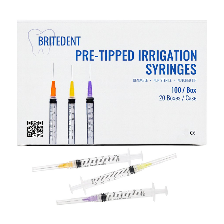 BRITEDENT 3cc endodontic irrigation syringes with 25Ga 27Ga 30Ga needle tips