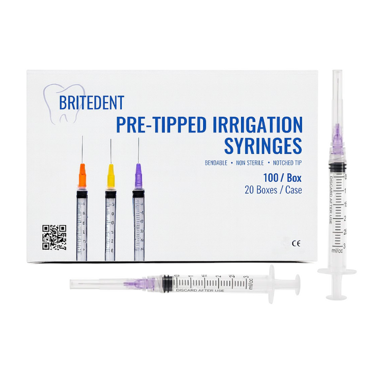 BRITEDENT 3cc endodontic irrigation syringes with 25Ga 27Ga 30Ga needle tips Purple