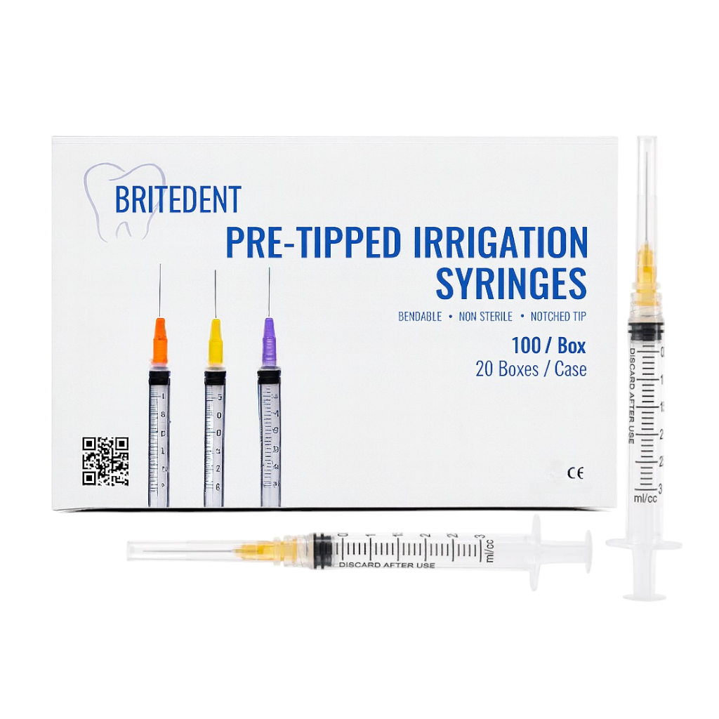 BRITEDENT 3cc endodontic irrigation syringes with 25Ga 27Ga 30Ga needle tips Orange