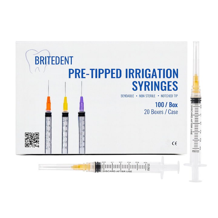 BRITEDENT 3cc endodontic irrigation syringes with 25Ga 27Ga 30Ga needle tips Orange