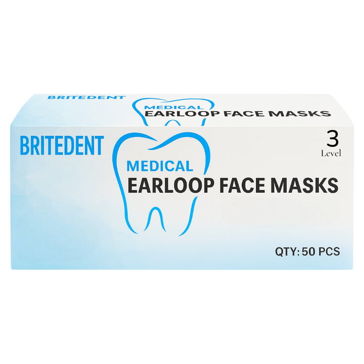 BRITEDENT ASTM Level 3 black medical earloop face masks 3-ply disposable 50 per box
