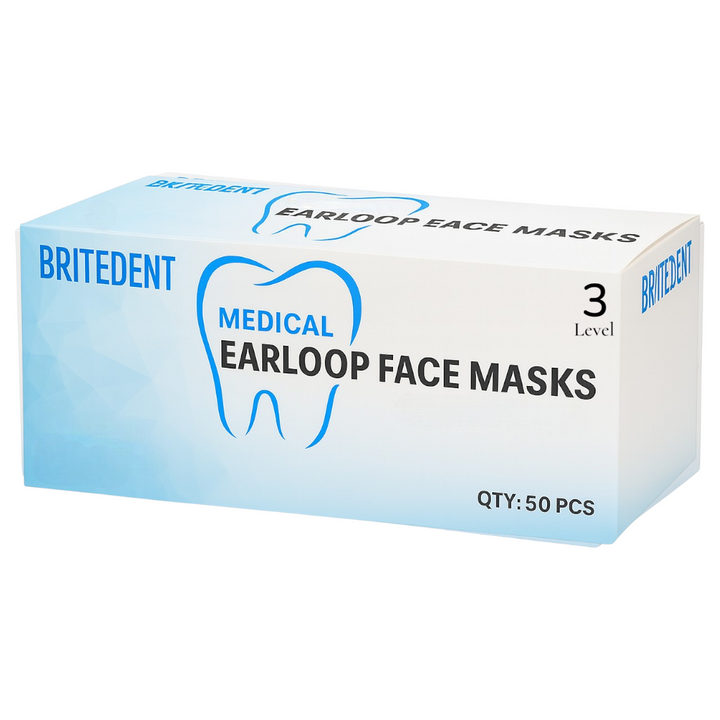 BRITEDENT ASTM Level 3 blue medical earloop face masks 3-ply disposable box