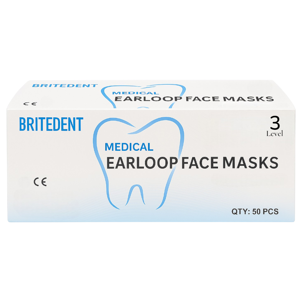 BRITEDENT ASTM Level 3 blue earloop face masks 3-ply disposable 50 per box