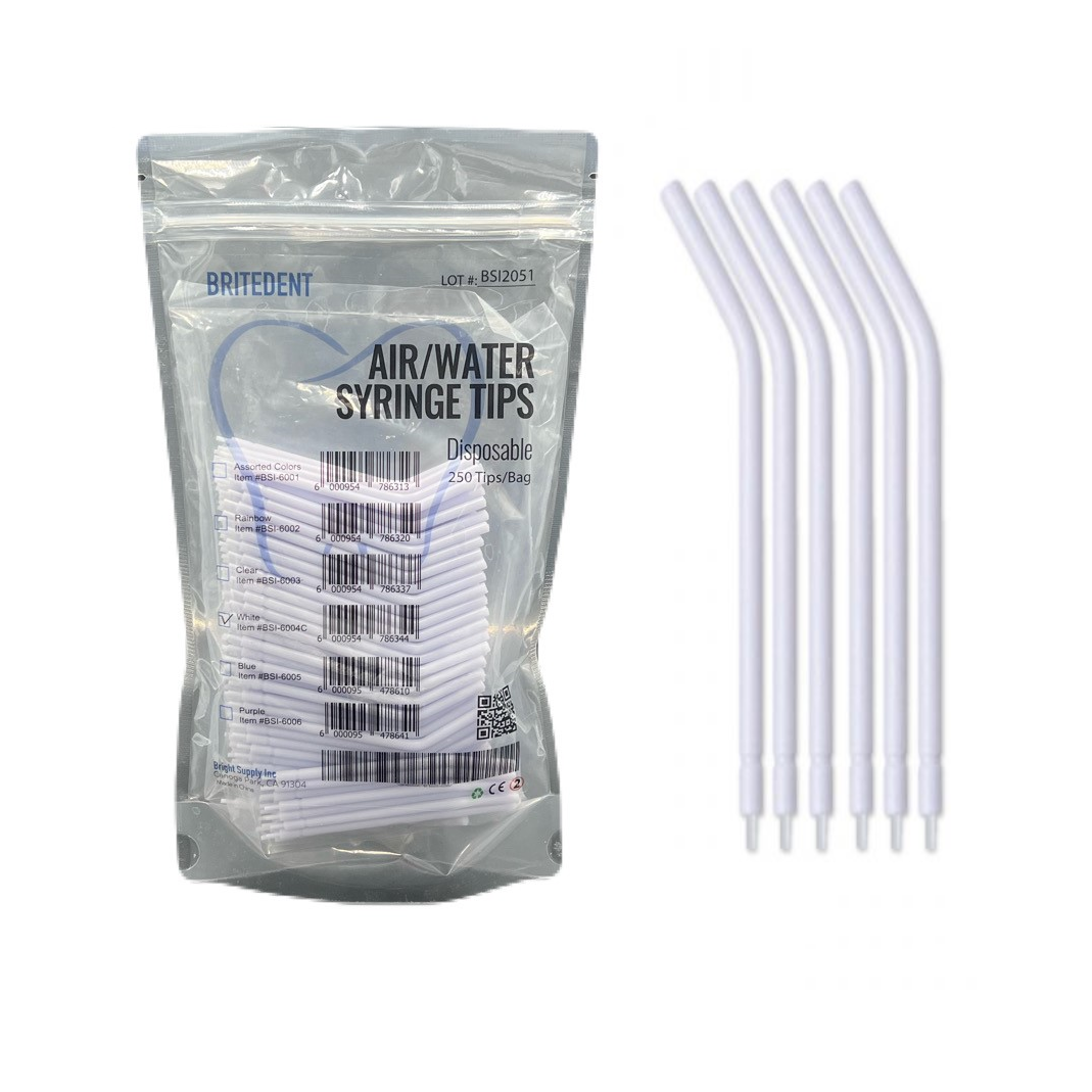 BRITEDENT Disposable Air/Water Syringe Tips White Opaque 250/Pk BSI-6004C - Dental Hygiene Supplies