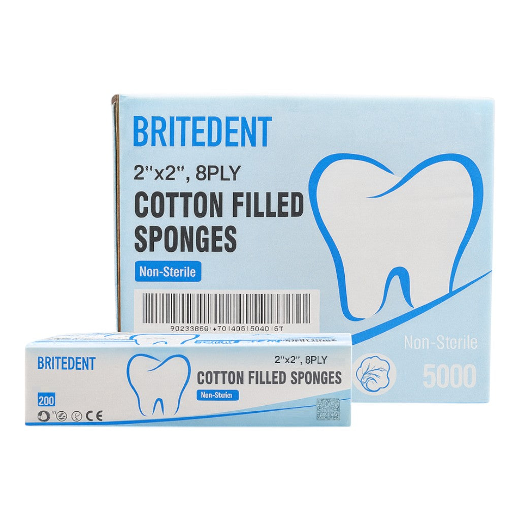 BRITEDENT Dental Gauze Sponges 2x2 Cotton Filled 8-ply Non-Woven Case