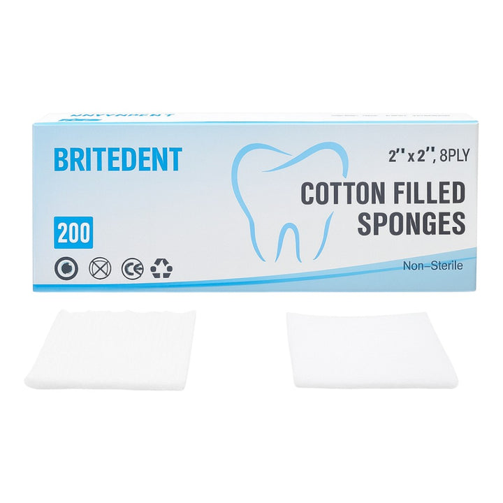 BRITEDENT Dental Gauze Sponges 2x2 Cotton Filled Non-Woven 200 Pack