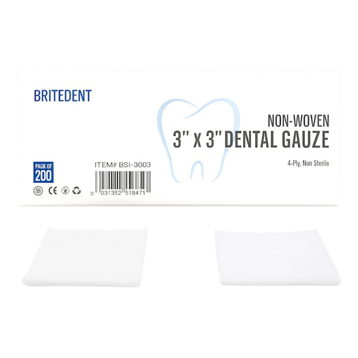 BRITEDENT Dental Gauze Sponges 3x3 Non-Woven 200 Pack