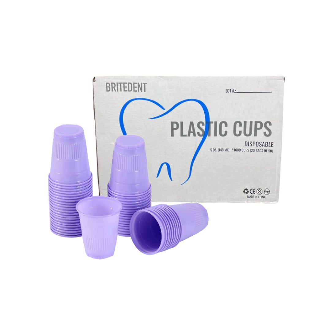 BRITEDENT Lavender/Purple Dental Disposable Cups 5oz 1000/Bx BSI-2838 for medical & dental use. Crack-resistant plastic, rolled lip, patient comfort.