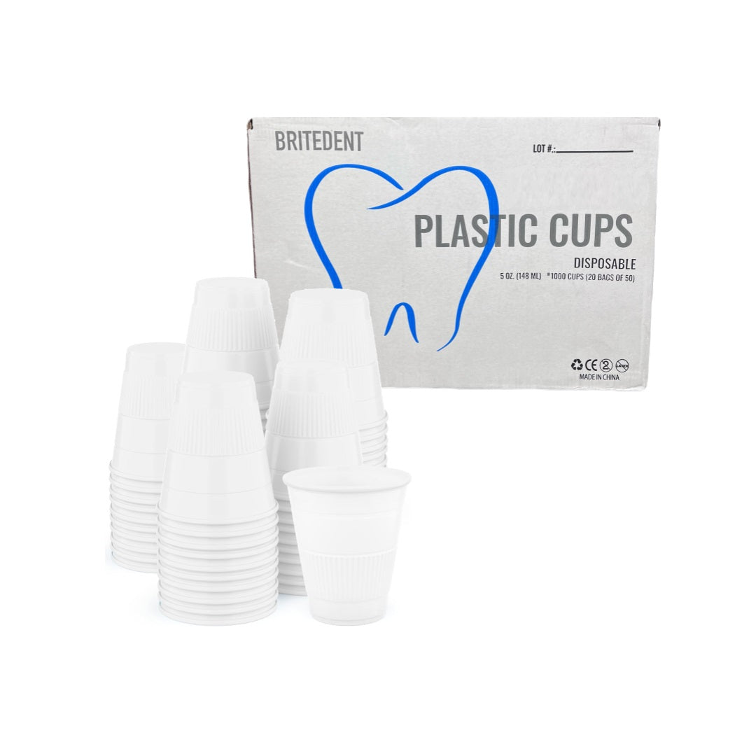 BRITEDENT Dental Plastic Disposable Drinking Cups 5oz White 1000/Bx - High-quality, crack-resistant plastic cups for medical and dental use. Ideal for patient rinse or drink cups. Comes in a box of 1000. Shop now!