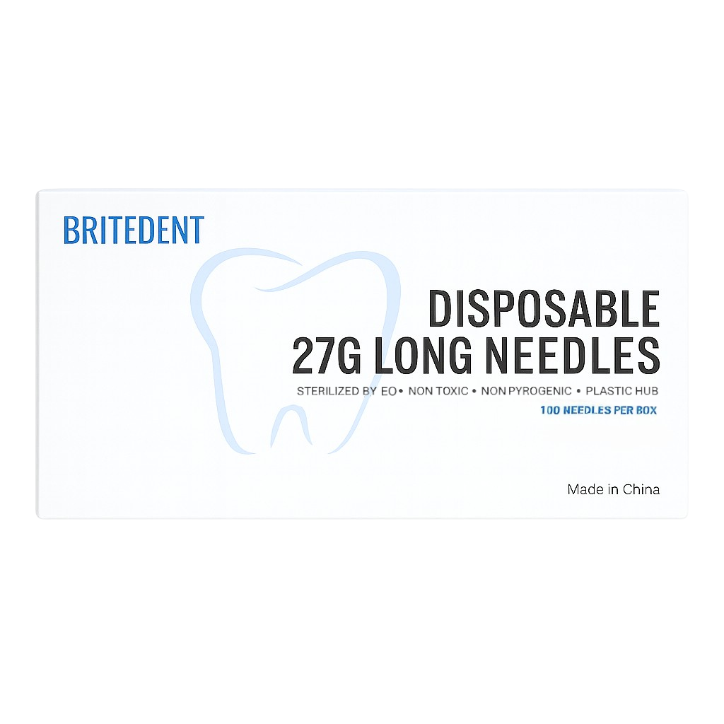 BRITEDENT 27G Long Dental Needles disposable stainless steel 100 Needles Box