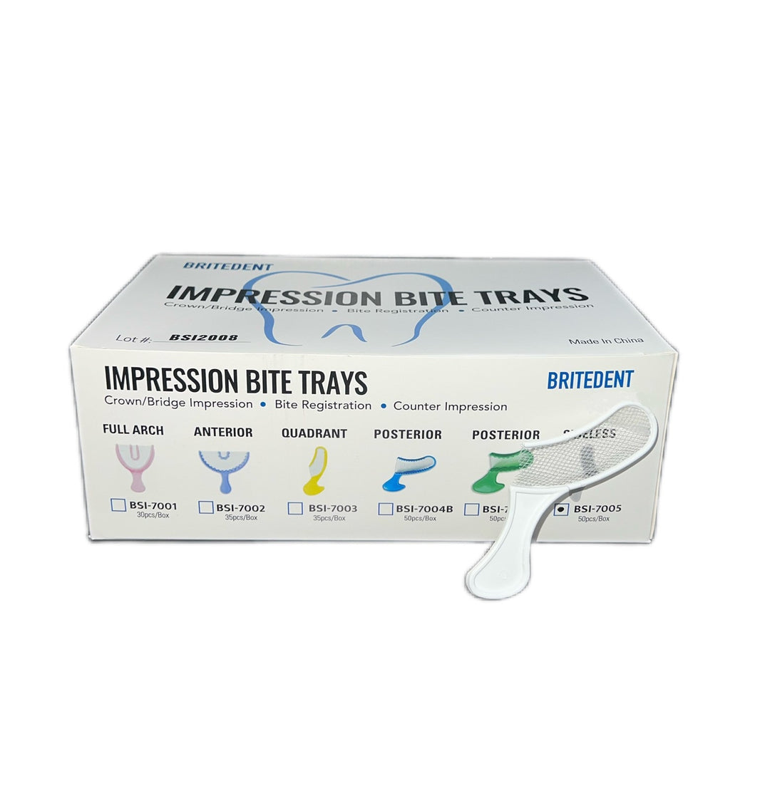 BRITEDENT Sideless Posterior Impression Bite Trays BSI-7005 - High-Quality Dental Impression Trays for Posterior Teeth - 50/Pack