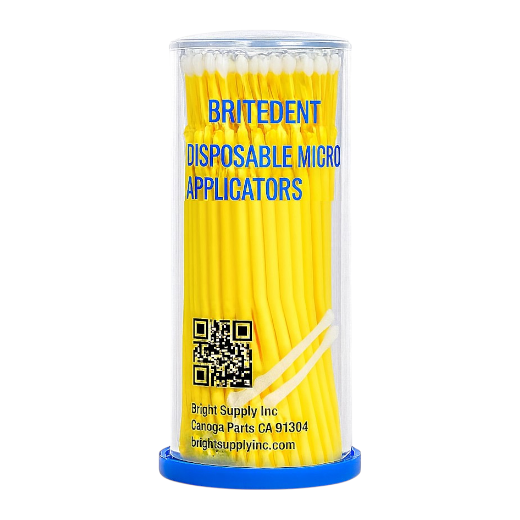 BRITEDENT Dental Micro Applicator Brushes Yellow 100 Applicators