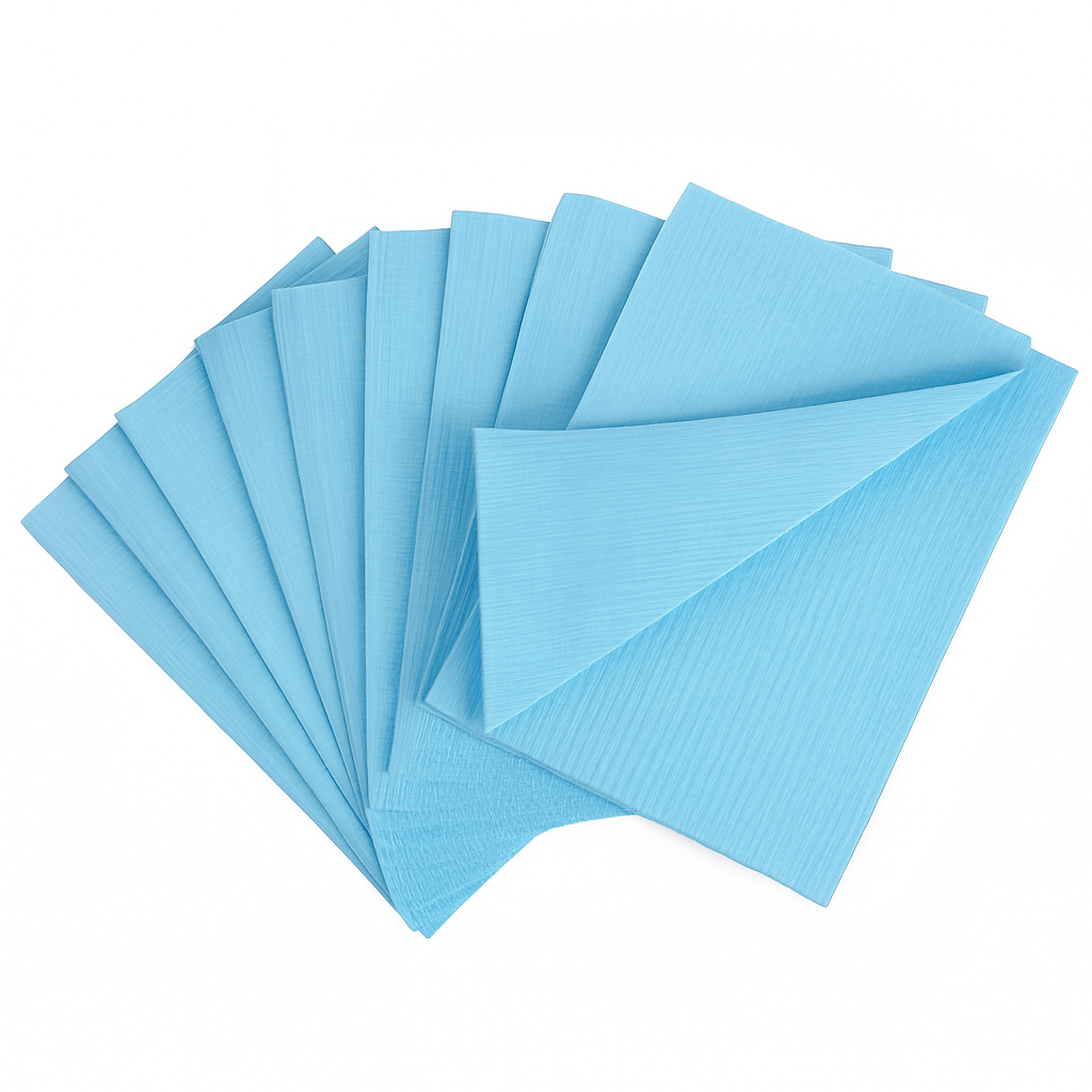 BRITEDENT Disposable Patient Bib Blue 13×18 2-ply poly backing (500/Case)