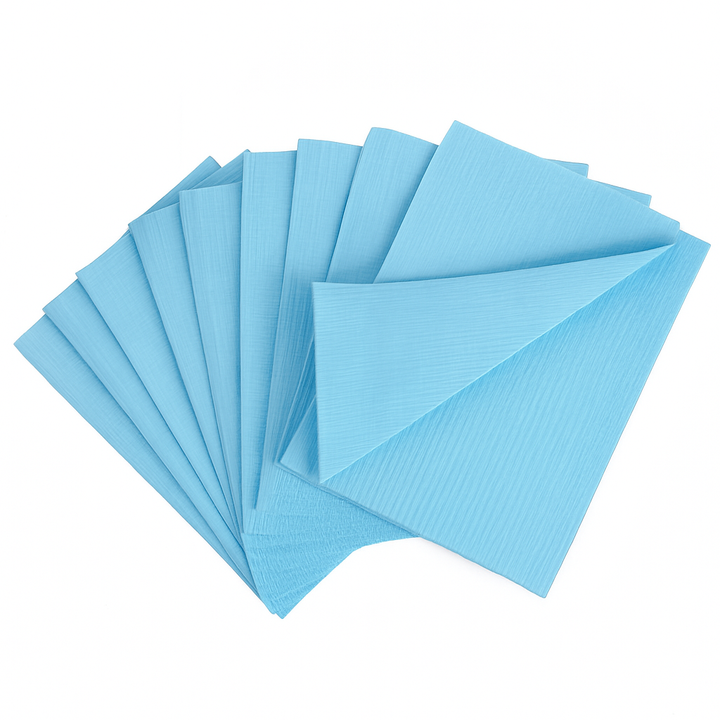BRITEDENT Disposable Patient Bib Blue 13×18 2-ply poly backing (500/Case)