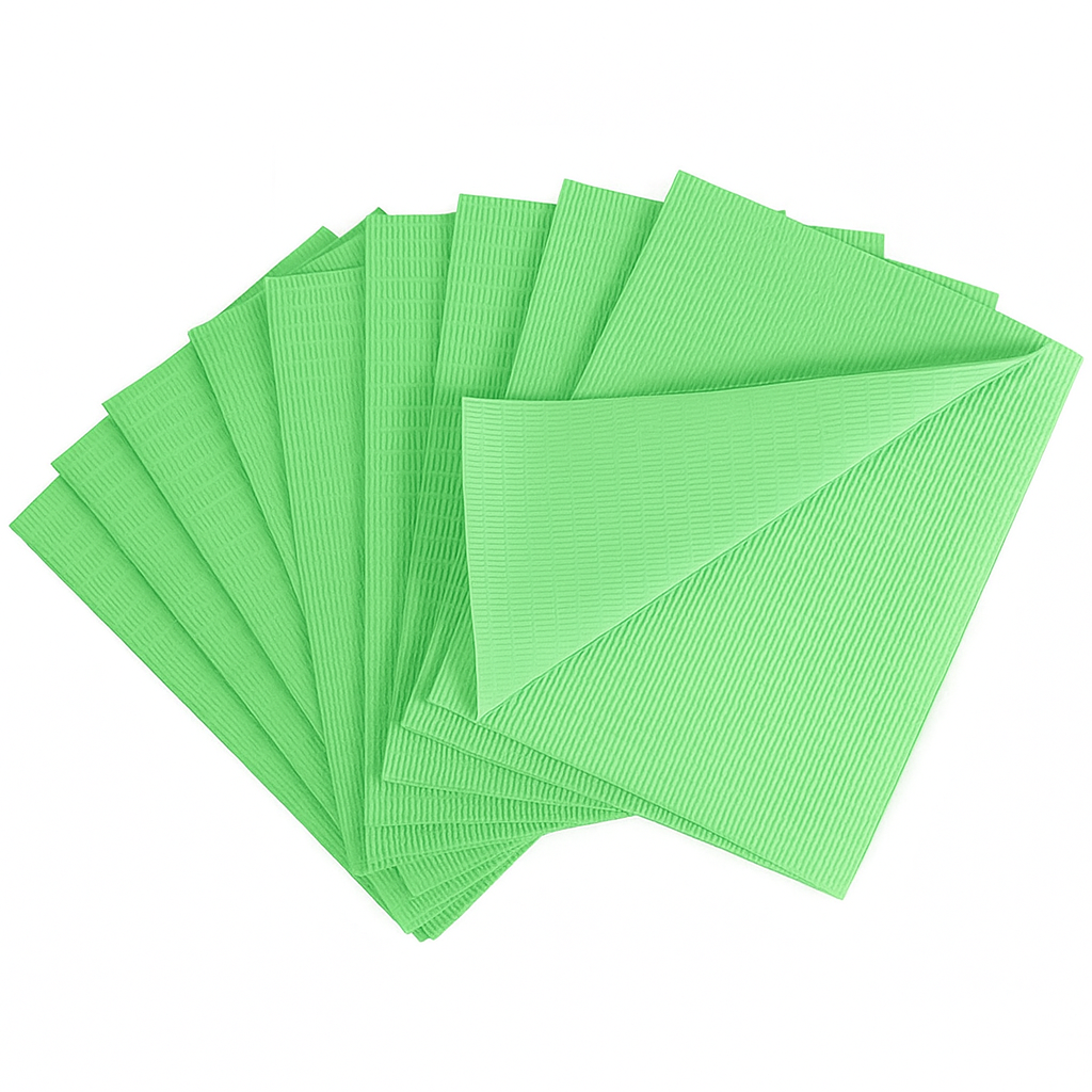 BRITEDENT Disposable Patient Bib Green 13×18 2-ply poly backing (500/Case)