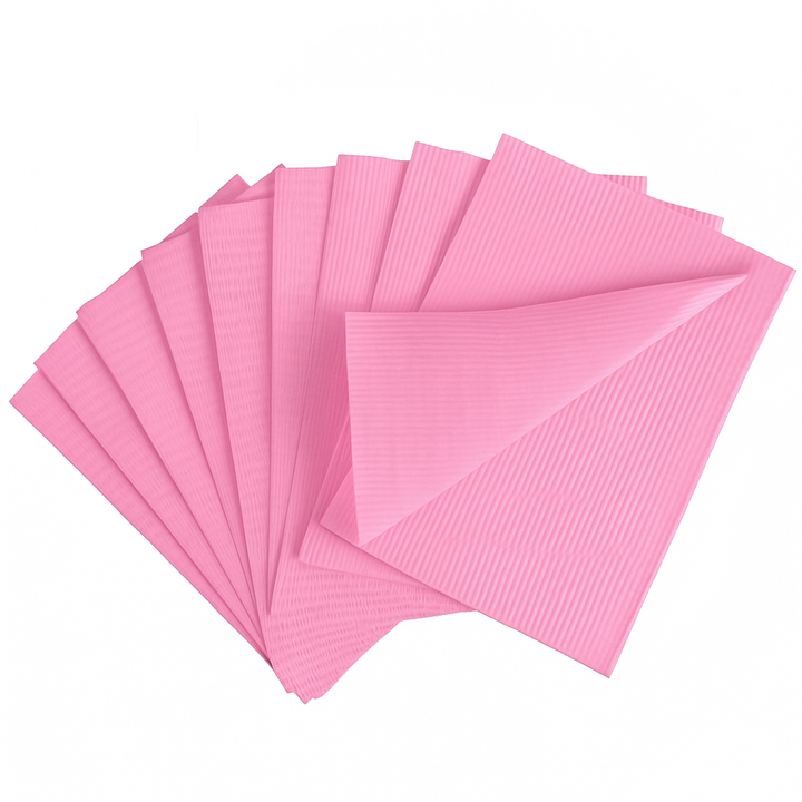 BRITEDENT Disposable Patient Bib Pink 13×18 2-ply poly backing (500/Case)