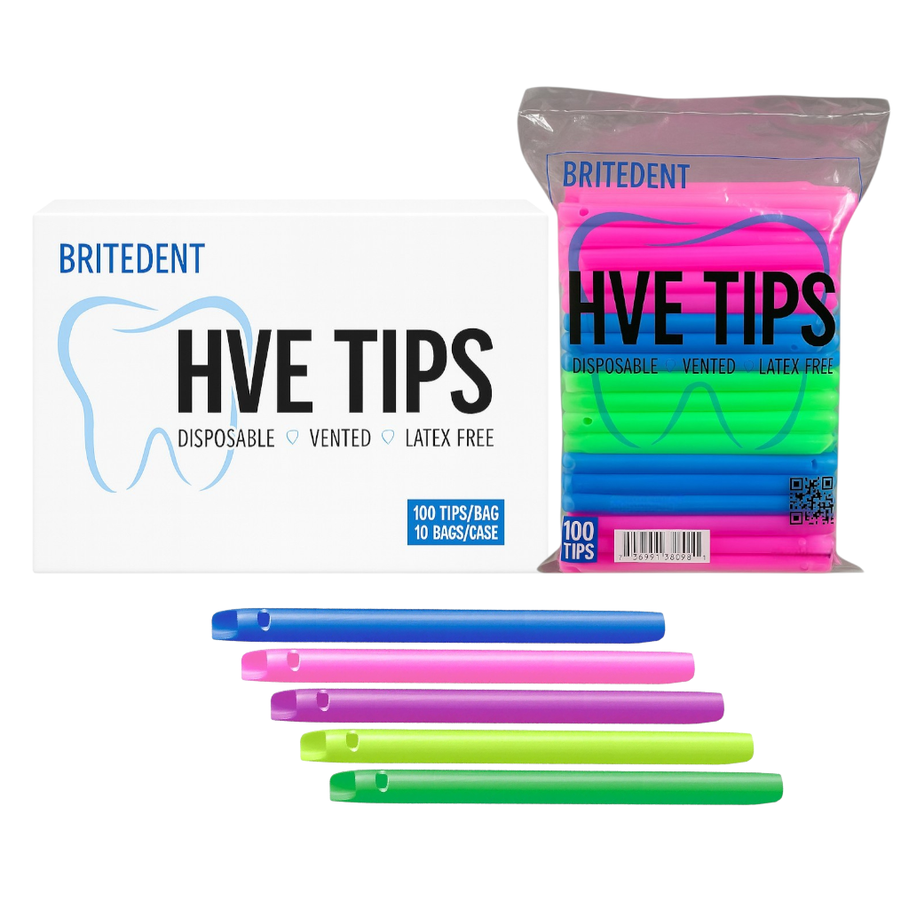 BRITEDENT HVE Suction Tips Rainbow assorted Colors disposable vented latex-free