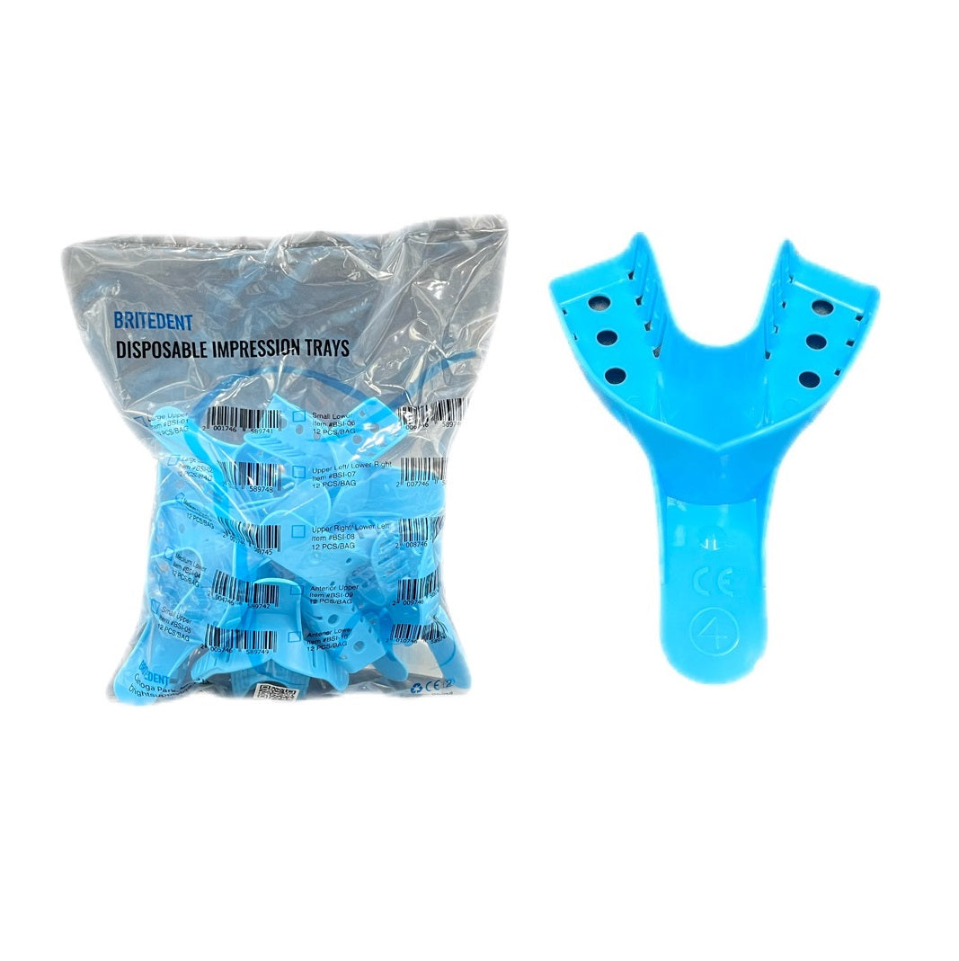 BRITEDENT Disposable Impression Trays Medium Lower #4 BSI-04 - Perforated Dental Impressions - Reusable Dental Tools - Light Blue Tray