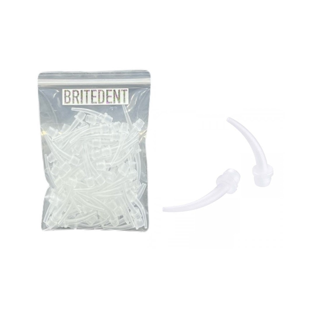 BRITEDENT Intra Oral Impression Mixing Tips Clear Large - Pack of 100 disposable tips for precise material dispensing. Clear and compatible with Universal and T-Mixing Tips. Ideal for accurate dental procedures.