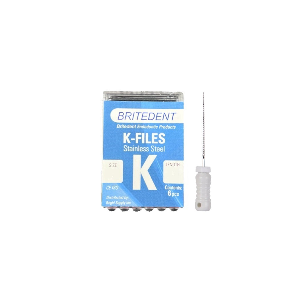 BRITEDENT K-Files 21mm #15 Stainless Steel 6/Pk - Premium Quality Endodontic Files for Root Canal Procedures - High Flexibility & Cutting Efficiency - Disposable & Sterilizable - Ideal for Dental Practices.