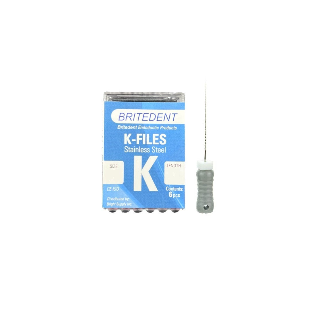 BRITEDENT K-Files 21mm #8 Stainless Steel 6/Pk K2108 - Disposable Endo K-Files for Root Canal Treatment - High Quality, Flexible, and Efficient - Pack of 6 Stainless Steel Files - Dental Instruments