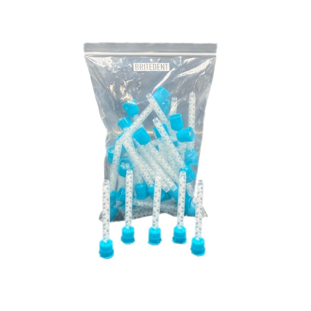 BRITEDENT Mixing Tips: Green/Teal, Large 6.5mm, 48/Pk BSI-1165, 1:1 Ratio for precise dental impression material mixing. High-performance, color-coded for easy identification. Elevate your dental workflow with reliable and efficient mixing.