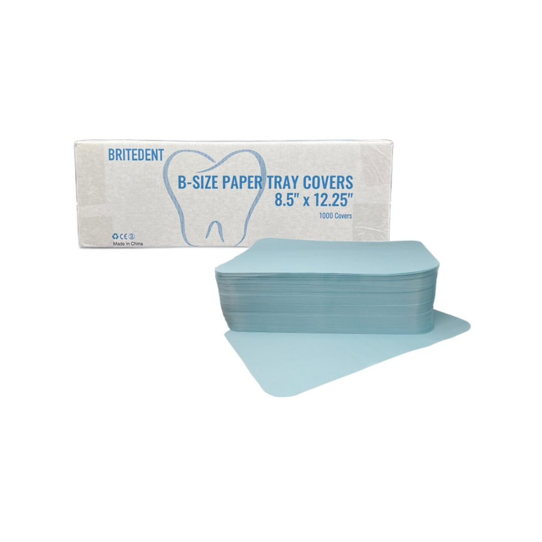 BRITEDENT Size B Blue Paper Tray Cover Liners 1000/Bx, Disposable Dental Tray Covers for Hygienic Patient Treatments, Heavy-Weight Stock, Rounded Corners, Ideal for Medical, Surgical, Dental Offices.