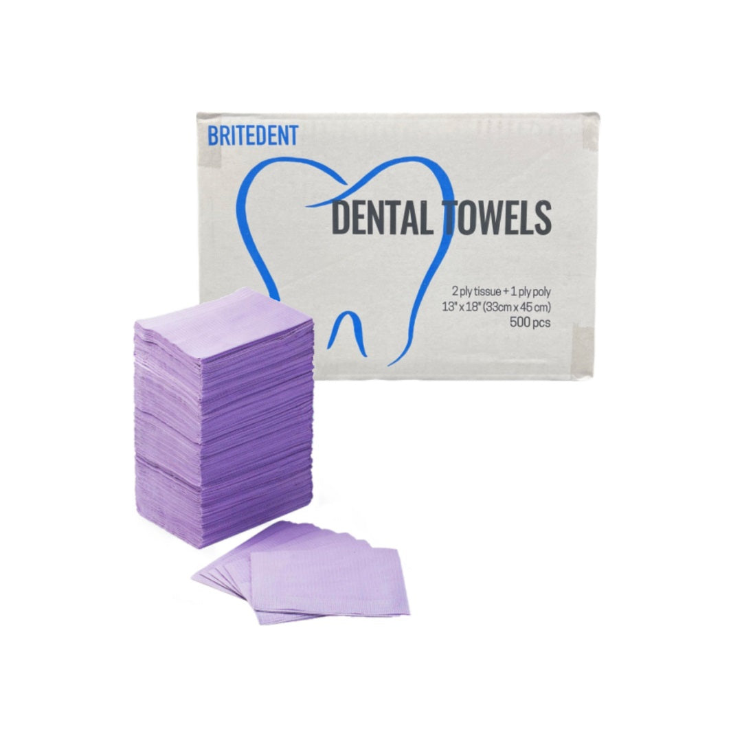 BRITEDENT Patient Bibs Lavender/Purple 13" x 18" 2-Ply Paper/1-Ply Poly 500/Bx BSI-2425: Disposable dental bibs offer superior absorption & protection during procedures. Ideal for dental, medical, & senior care. Lavender/purple color. Box of 500.