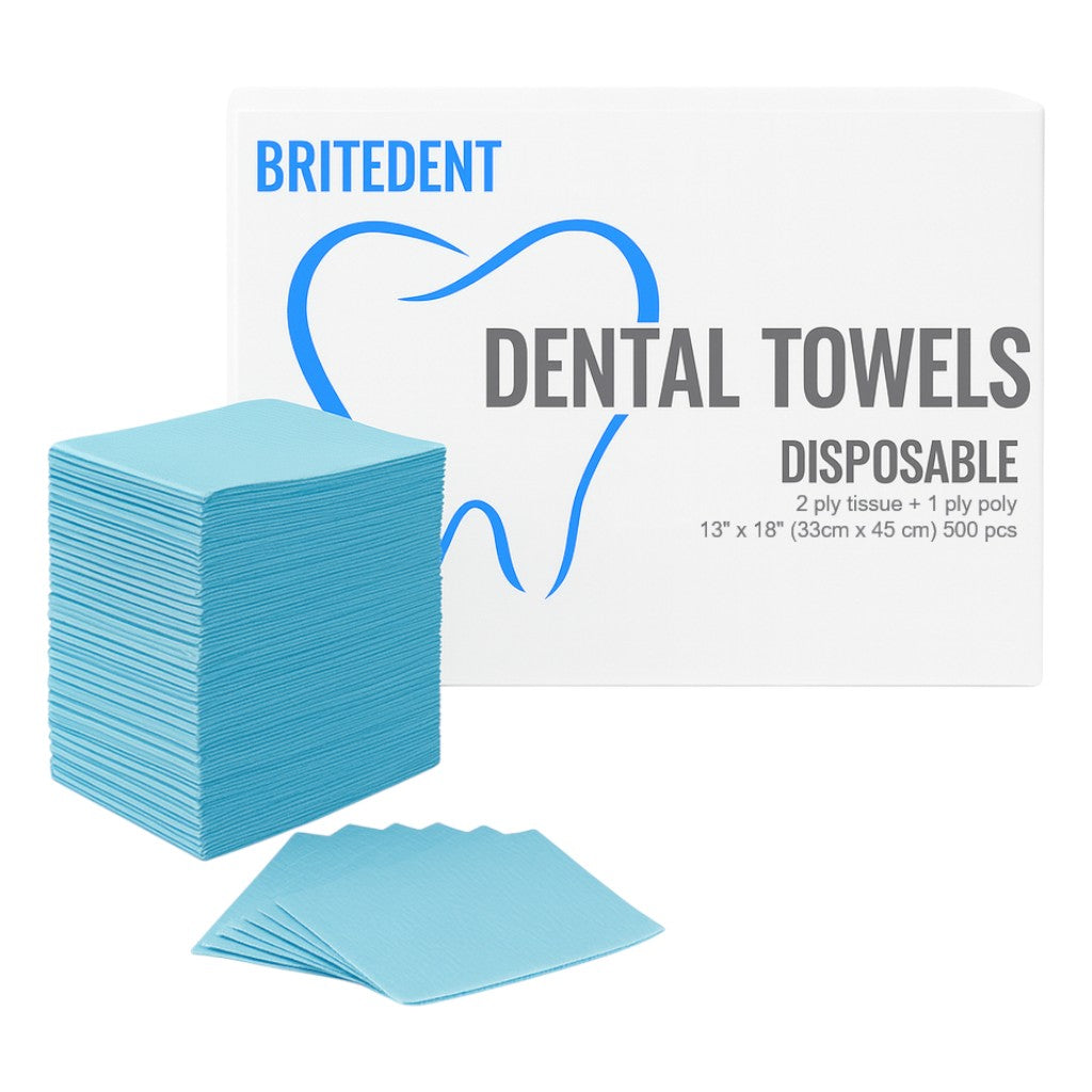 BRITEDENT Patient Bib Blue 13×18 2-ply poly backing (500/Case)