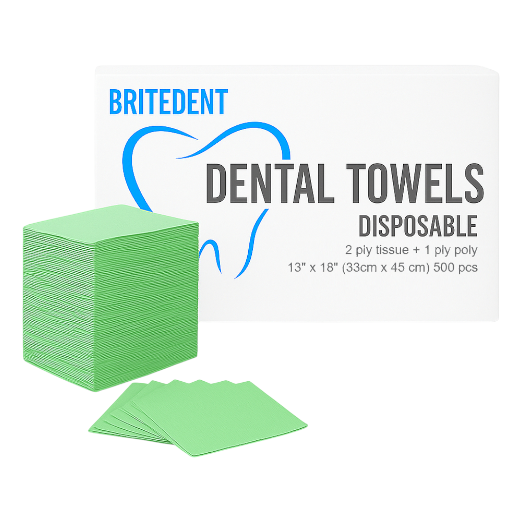 BRITEDENT Patient Bib Green 13×18 2-ply poly backing (500/Case)
