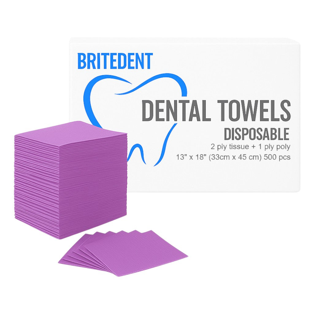 BRITEDENT Patient Bib Purple 13×18 2-ply poly backing (500/Case)