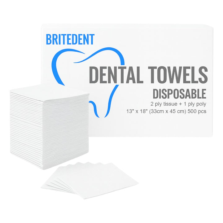 BRITEDENT Patient Bib White 13×18 2-ply poly backing (500/Case)