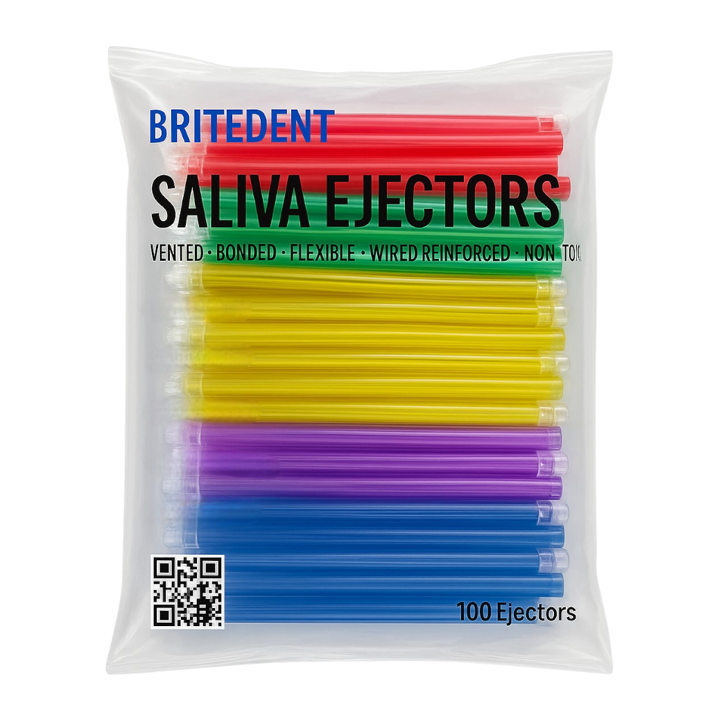 BRITEDENT Saliva Ejectors Assorted Colors latex-free disposable 100 Tips 
