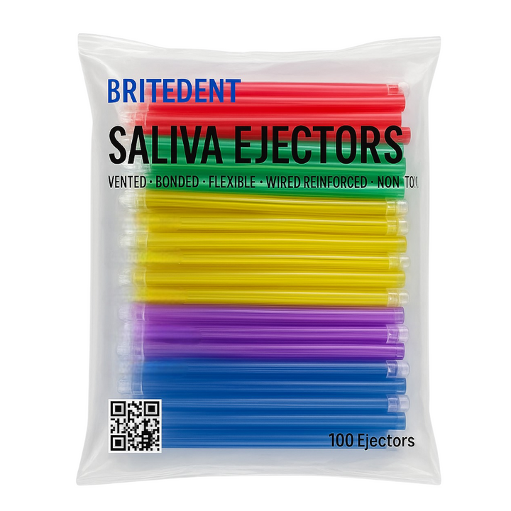 BRITEDENT Saliva Ejectors Assorted Colors latex-free disposable 100 Tips 