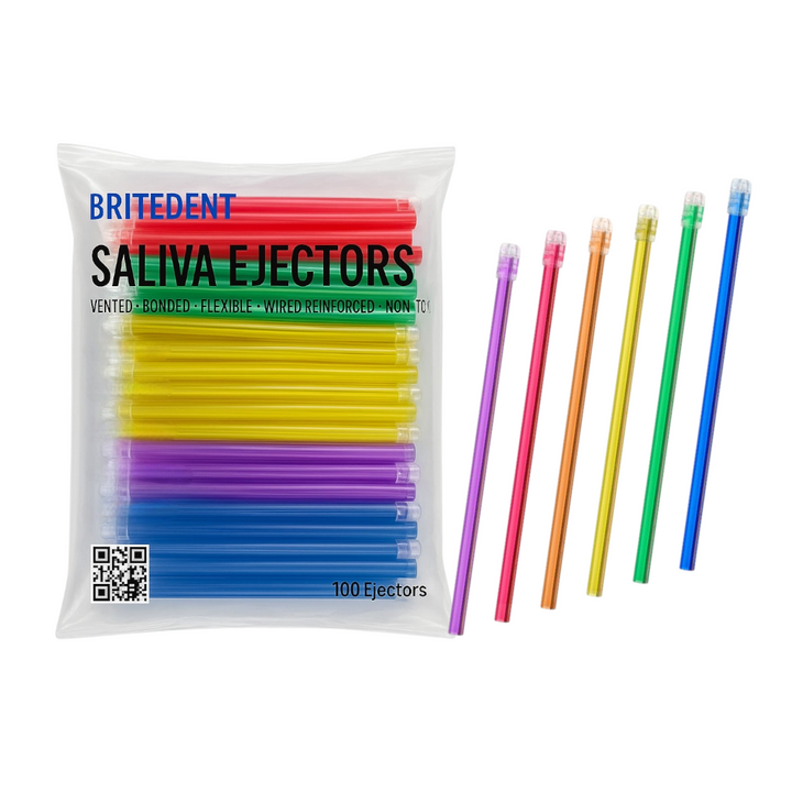 BRITEDENT Saliva Ejectors Assorted Colors latex-free disposable 100 Ejectors