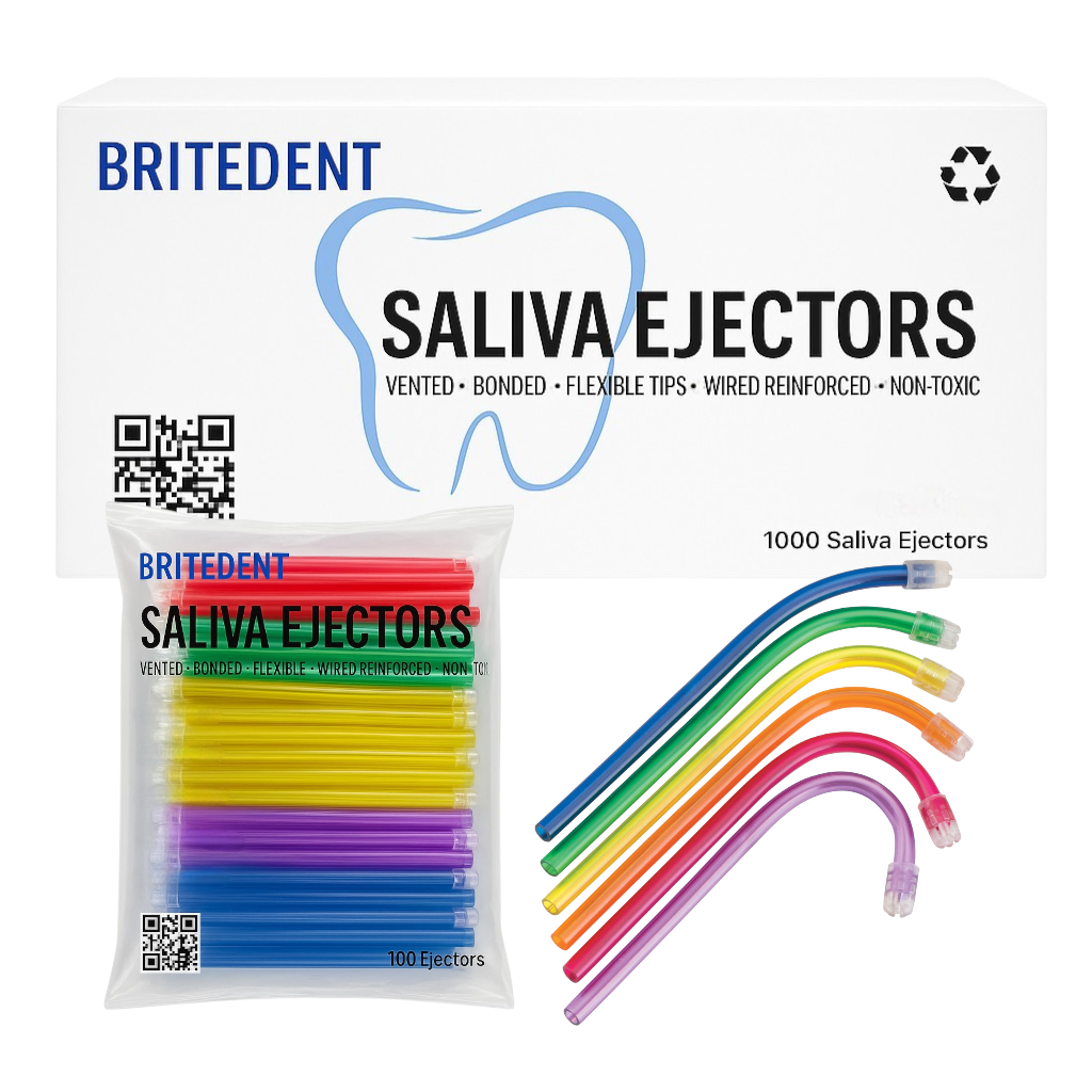 BRITEDENT Saliva Ejectors Assorted Colors latex-free disposable 1000 case