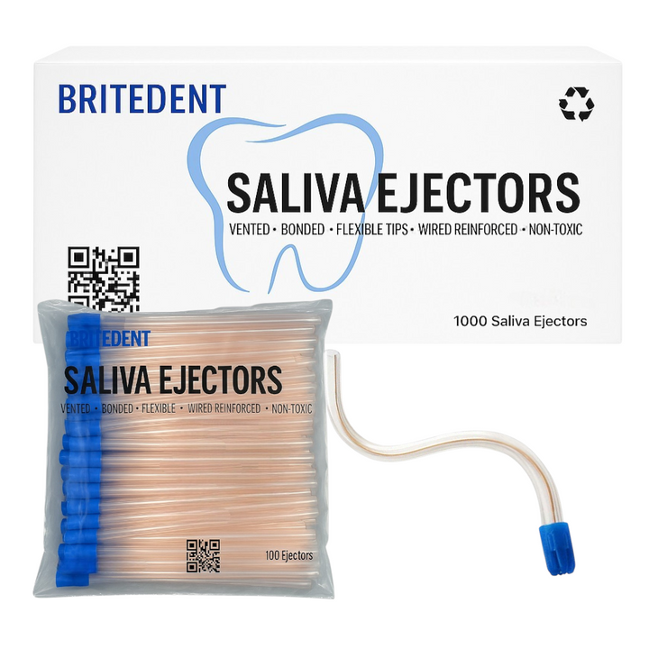 BRITEDENT Saliva Ejectors Clear Blue latex-free disposable 1000 case