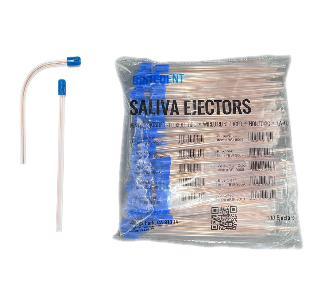 BRITEDENT Saliva Ejectors Clear Body Blue Tip 100/Pk BSI-9001 - Latex-Free Dental Saliva Ejector Tips